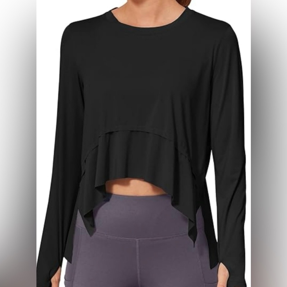 FP Movement hi low cropped light black top